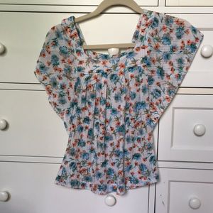 Squared Neck Flowered Juniors Flowy Top